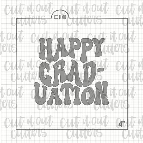 Retro Happy Graduation Cookie Stencil