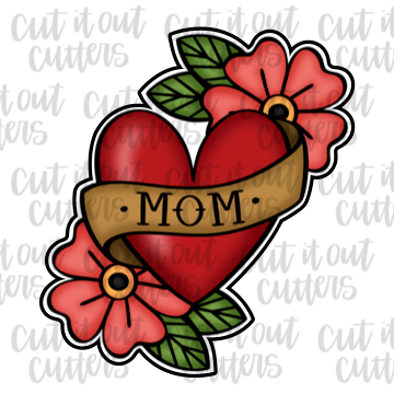 Mom Tattoo with Flowers Cookie Cutter