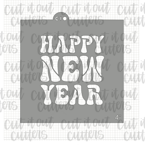 Retro Happy New Year Cookie Stencil