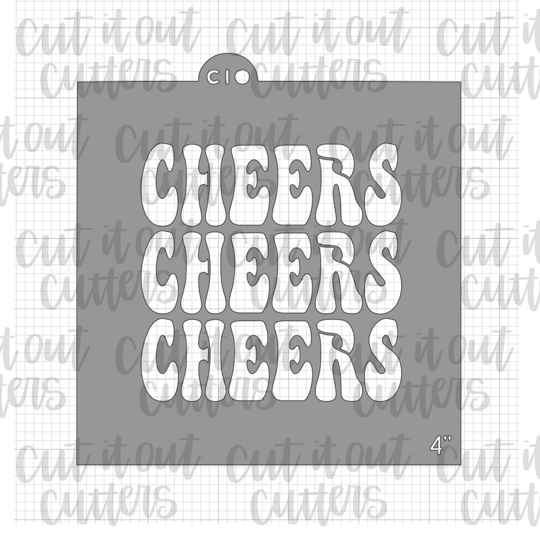 Retro Cheers x3 Cookie Stencil