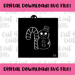 DIGITAL DOWNLOAD SVG File 3.5" PYO Snowman Candy Cane Muggie Stencil