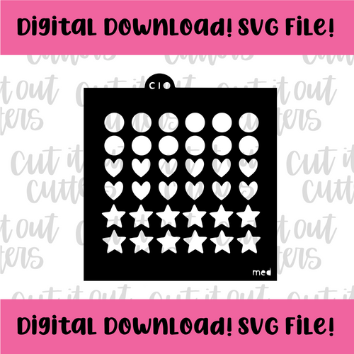 DIGITAL DOWNLOAD SVG File for MEDIUM Hearts, Circles, and Stars Stencil
