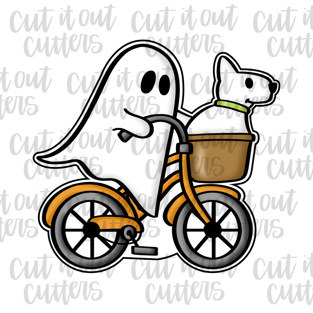 Bike Riding Ghost with Ghost Pup Cookie Cutter