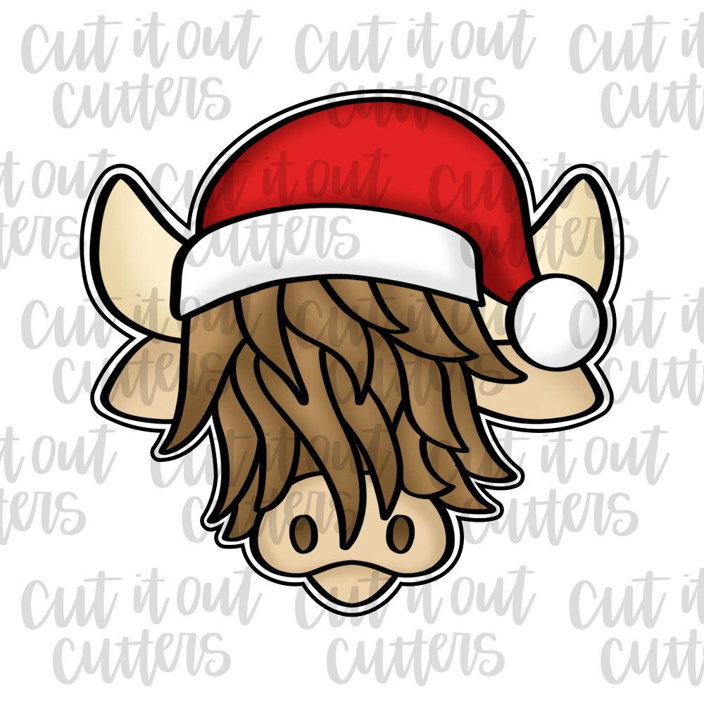 Highland Cow with Santa Hat Cookie Cutter