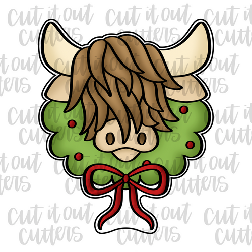 Highland Cow with Wreath Cookie Cutter