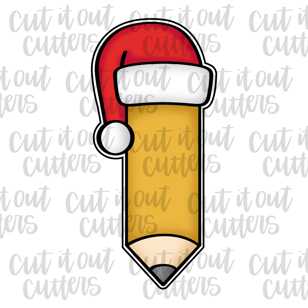 Pencil with Santa Hat Cookie Cutter