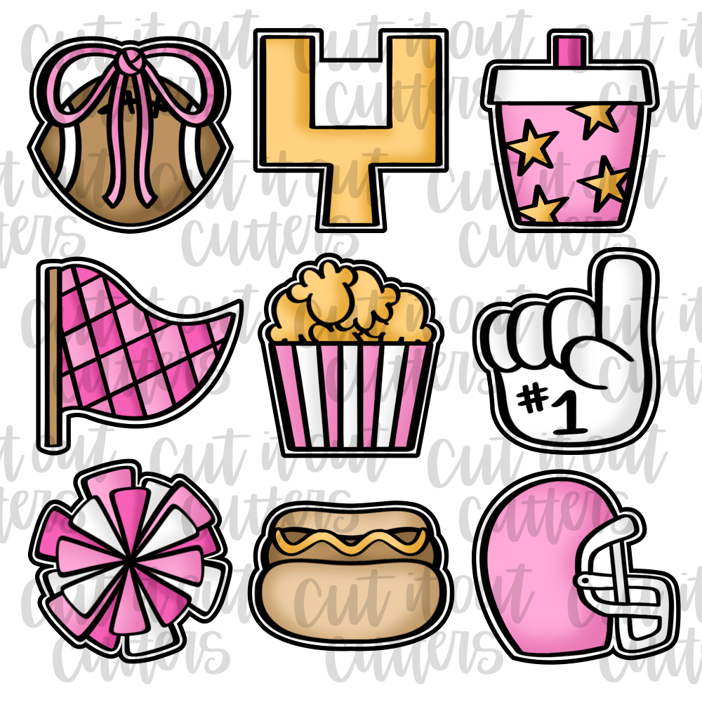 Pink Football Mini Cookie Cutter Set
