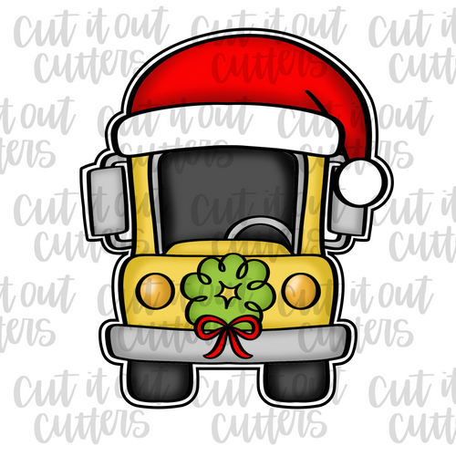 School Bus with Santa Hat Cookie Cutter