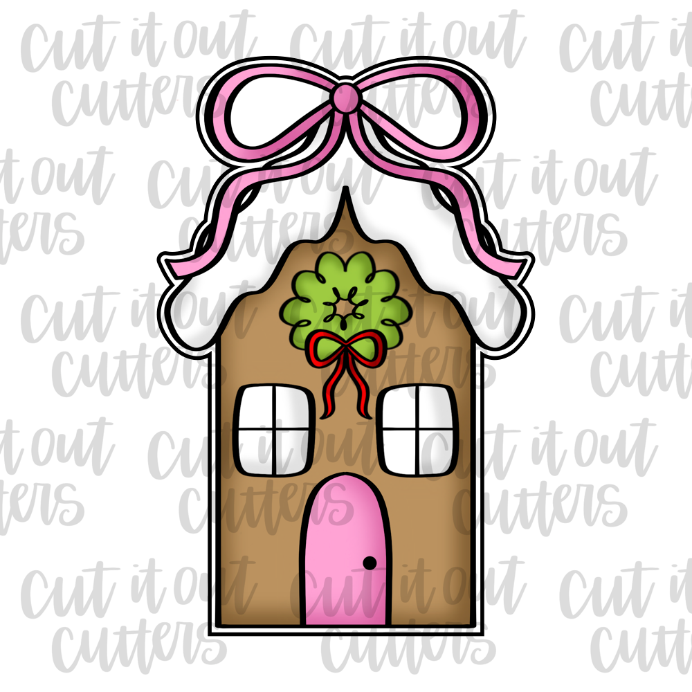 Tall Gingerbread House with Bow Cookie Cutter