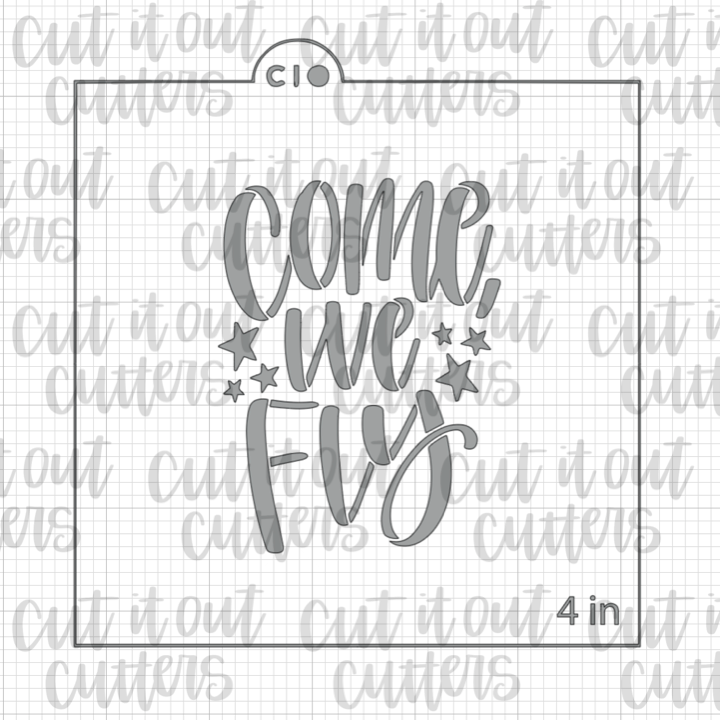 Come We Fly Cookie Stencil - Match Flying Witch Sticks Set