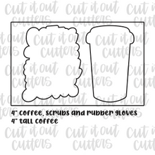 Load image into Gallery viewer, Coffee, Scrubs and Rubber Gloves Cookie Cutter Set