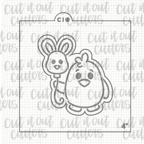 PYO Chick with Bunny Balloon Cookie Stencil