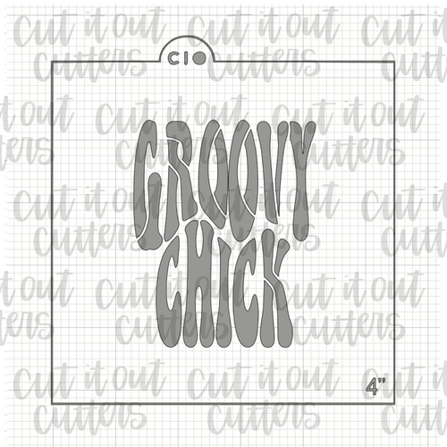 Retro Groovy Chick Cookie Stencil