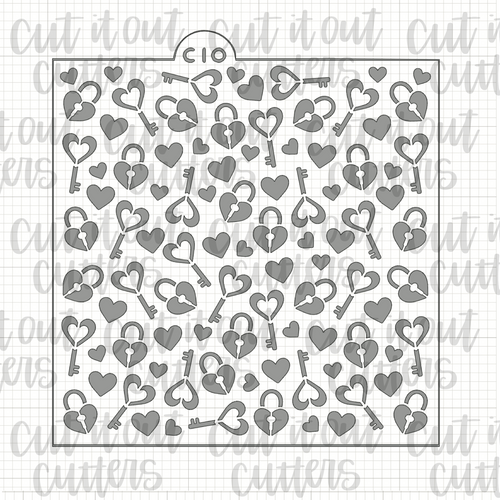 Heart Lock and Key Cookie Stencil