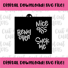 Load image into Gallery viewer, DIGITAL DOWNLOAD SVG File for 3&quot; Nice Ass &amp; Spank Me - Candy Hearts Stencils