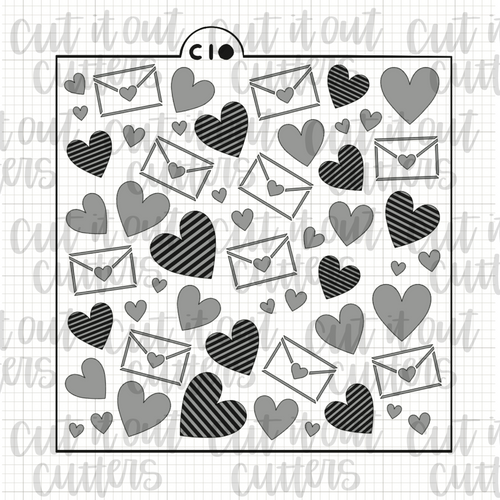 Hearts and Envelopes Cookie Stencil