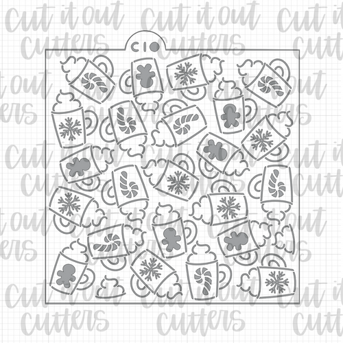 Festive Cocoa Mugs Cookie Stencil