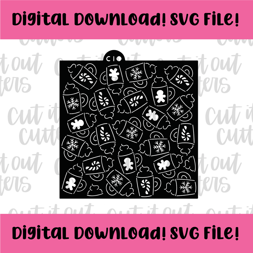 DIGITAL DOWNLOAD SVG File for Festive Cocoa Mugs Stencil