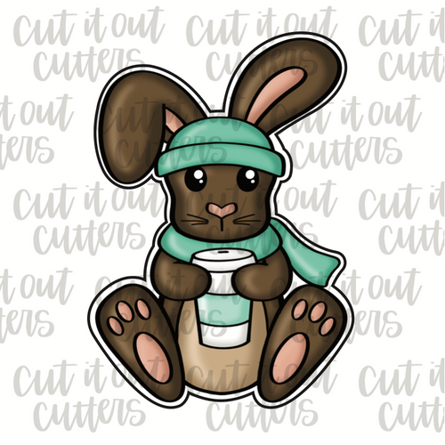 Floppy Bunny Holding Latte Cookie Cutter