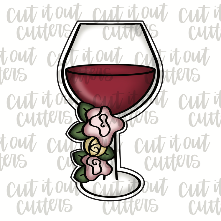 Floral Wine Glass 2 Cookie Cutter