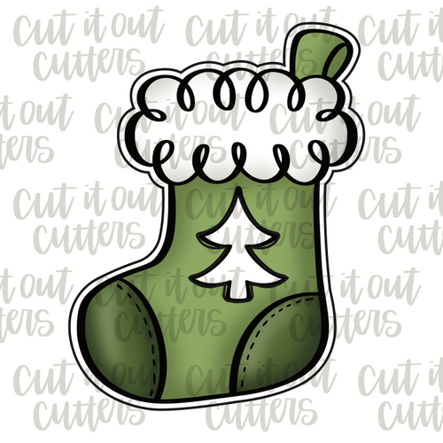 Fluffy Stocking - Tree Cut Out Cookie Cutter