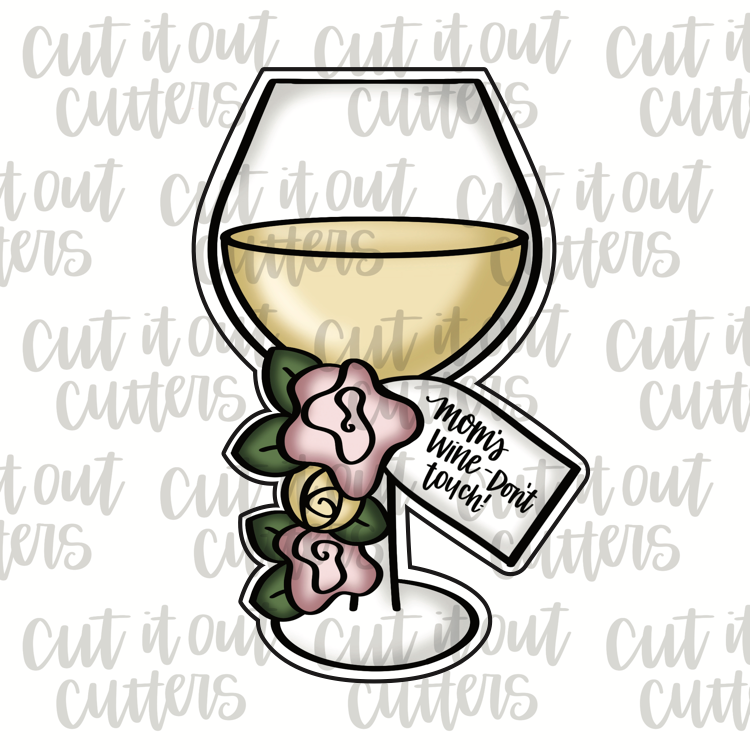 Floral Wine Glass with Tag Cookie Cutter