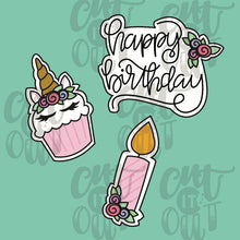 Load image into Gallery viewer, Floral Birthday Cookie Cutter Set