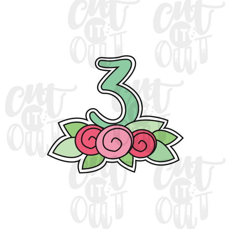 Floral Number Three Cookie Cutter