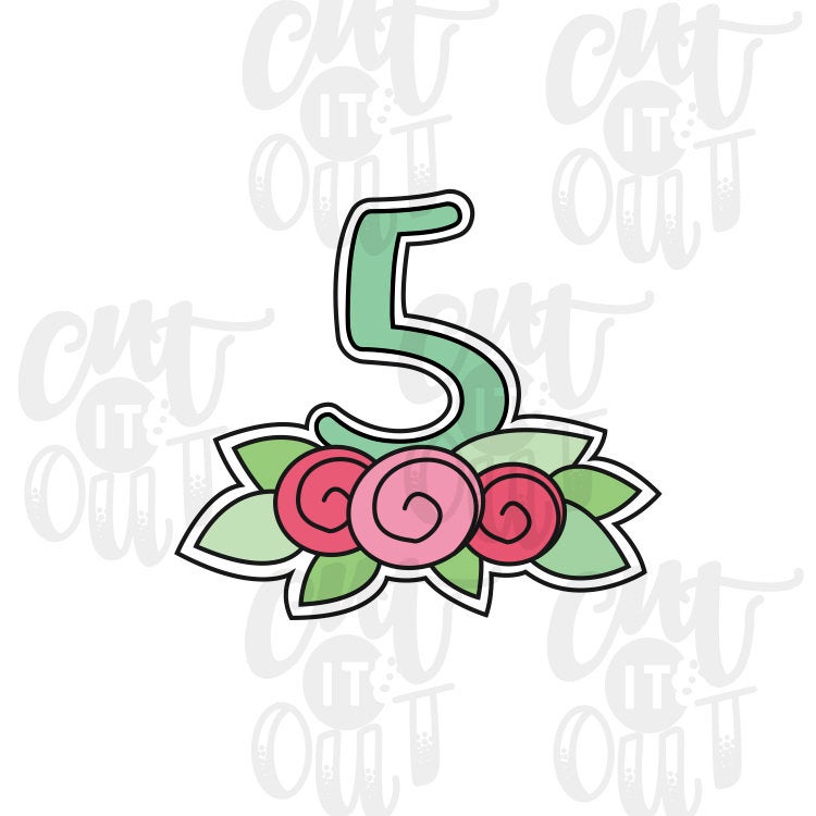 Floral Number Five Cookie Cutter