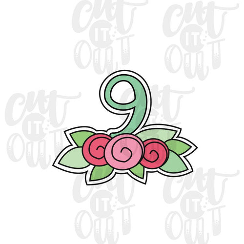 Floral Number Nine Cookie Cutter