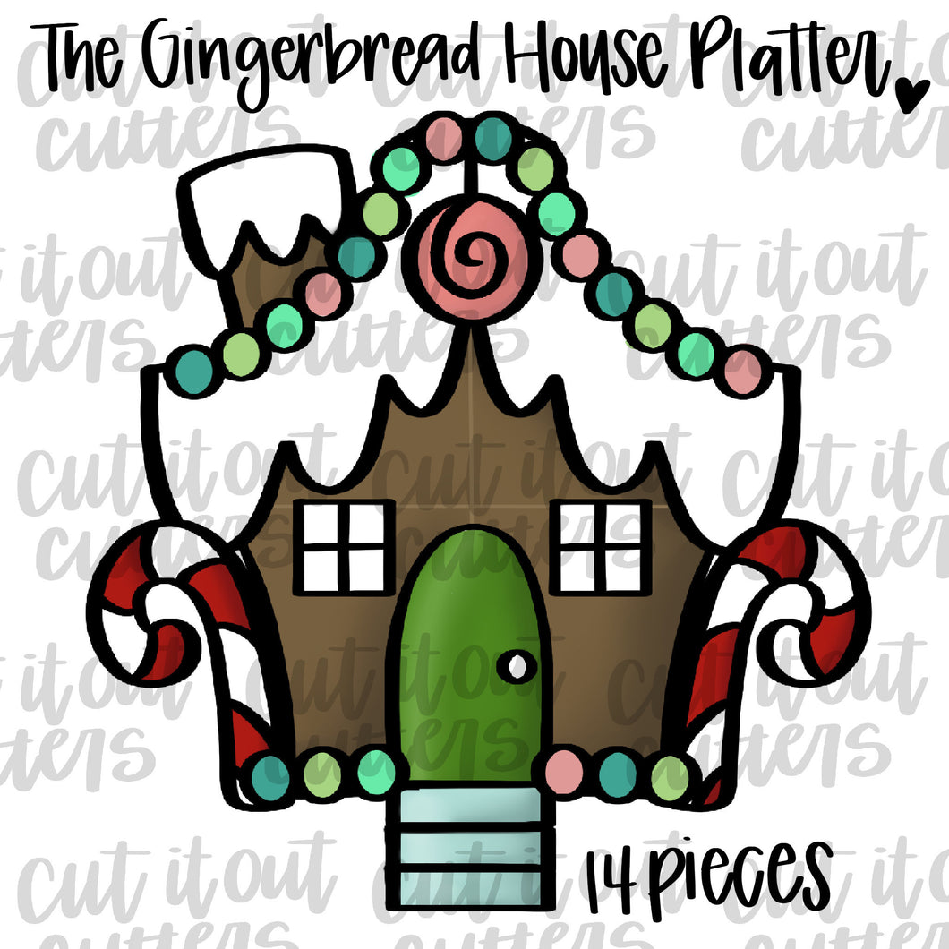Gingerbread House Platter. 14 Piece Set.