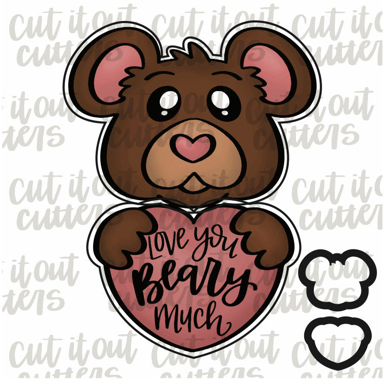 2 Piece Bear Heart Cookie Cutter