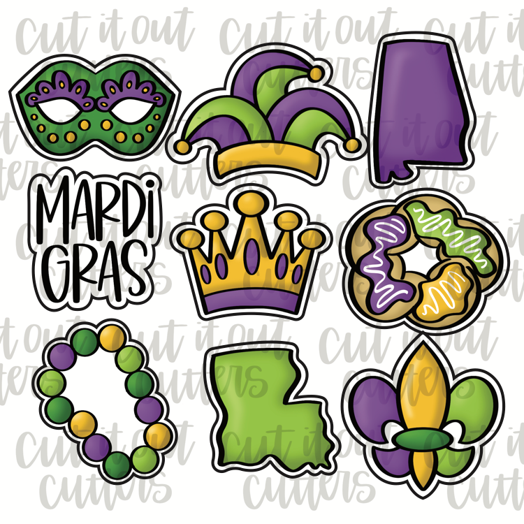 7 Pack Mardi Gras Cookie Cutter Set Stainless Steel Crown, Mask