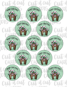 Mint Gingerbread House - 2" Circle Tags - Digital Download